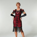 Vestido flapper rojo de lentejuelas estilo Art Deco