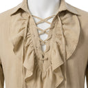 Men's Black Pirate Costume Set with Cream Ruffled Shirt