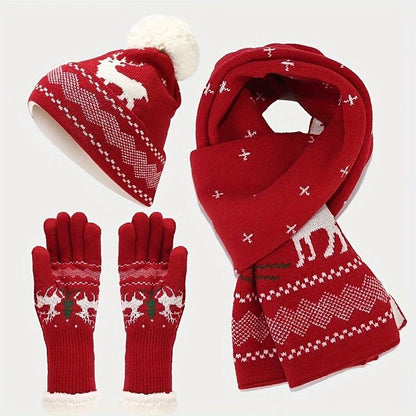 3 PCS Christmas Hat Scarf Glove Set