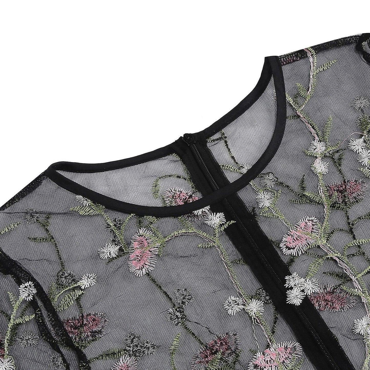 Floral Embroidered Mesh Midi Dress