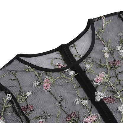 Floral Embroidered Mesh Midi Dress