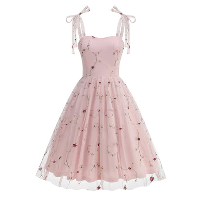 Embroidered Tie Strap Midi Dress