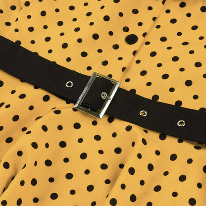 Women's 1950s Polka Dot Bow Tie Neck Short Sleeve A-Line Rockabilly Dress