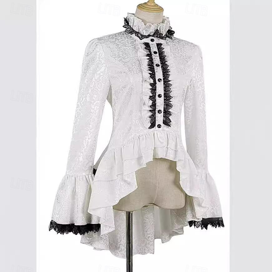 Rococo Victorian Style Goth Design Lace Ruffle  Blouse