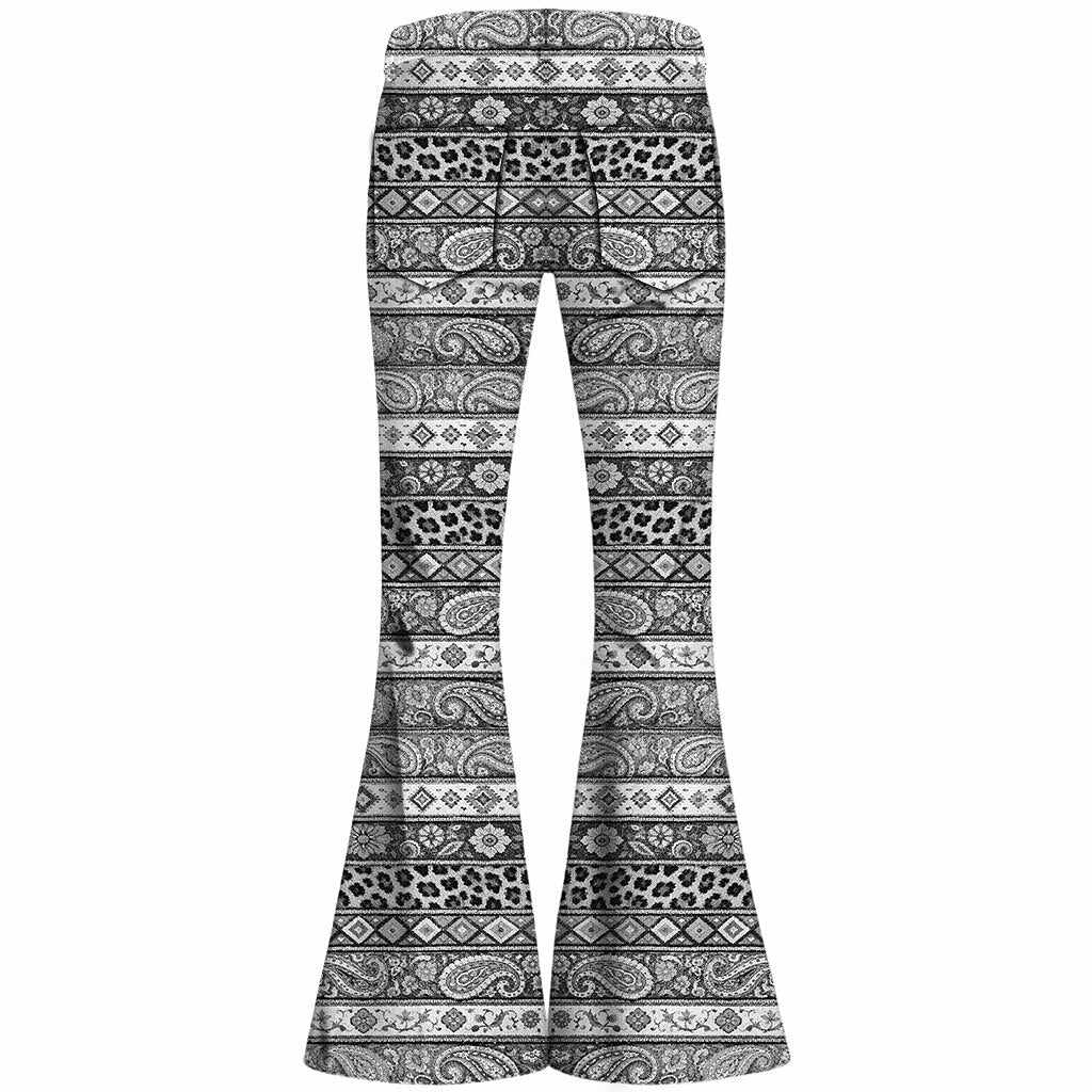 Retro 70s Boho Paisley Geometric High Waist Wide Flared Trousers
