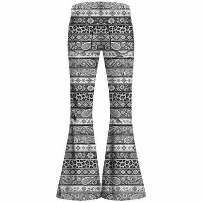 Retro 70s Boho Paisley Geometric High Waist Wide Flared Trousers