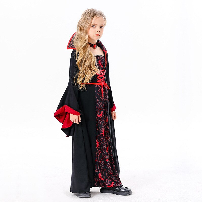 Gothic Long Sleeve Black Red Vampire Dress