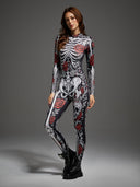 Women's Gothic Rose Skeleton Halloween Bodysuit Costume