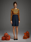 Women's Orange Black Striped Gothic Halloween Dress