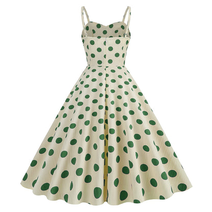 Women's 1950s Polka Dot Spaghetti Strap Swing Dress
