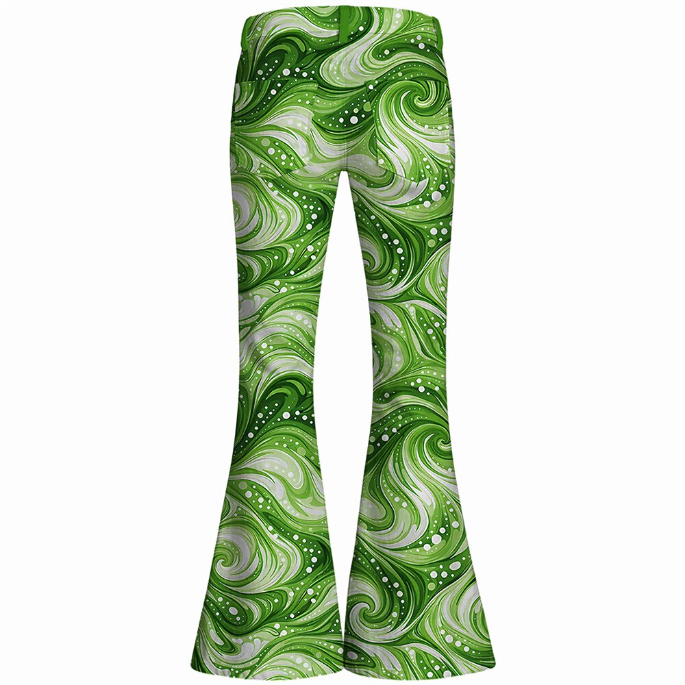 Retro 70s Swirling Waves High Waist Wide Flared Trousers
