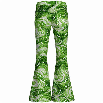 Retro 70s Swirling Waves High Waist Wide Flared Trousers
