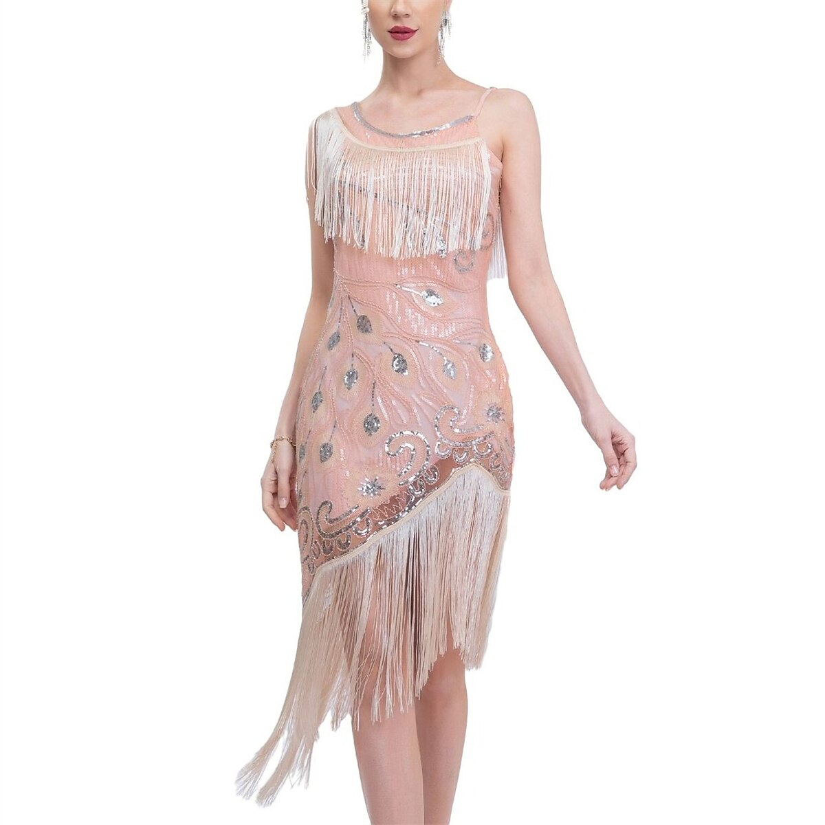 One-Shoulder Flapper Dress with Sequin Floral Detailing