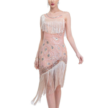 One-Shoulder Flapper Dress with Sequin Floral Detailing