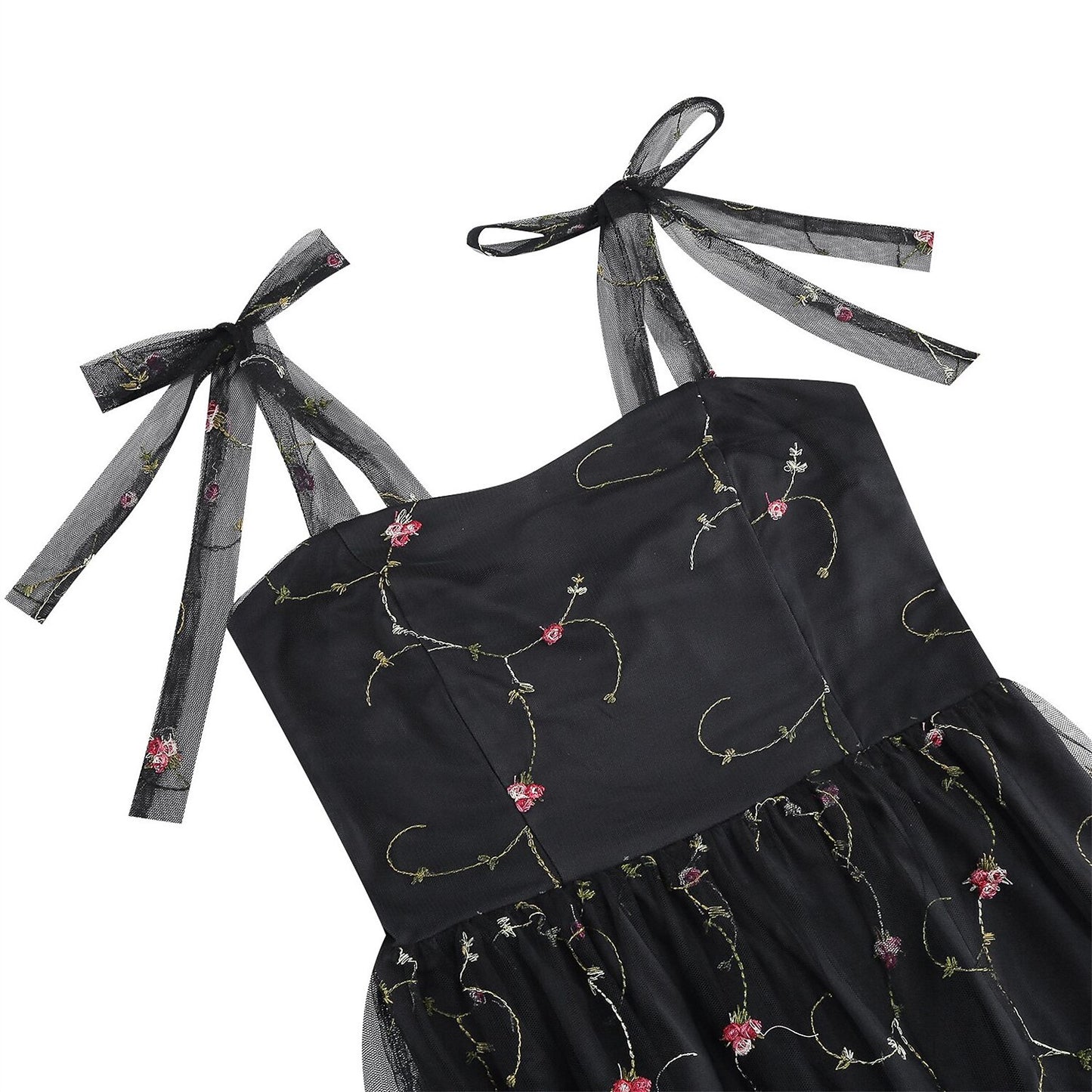 Embroidered Tie Strap Midi Dress