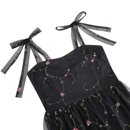 Embroidered Tie Strap Midi Dress