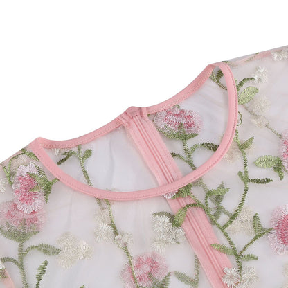 Floral Embroidered Mesh Midi Dress