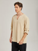 Men's Beige Medieval Peasant Shirt & Black Pants Costume Set