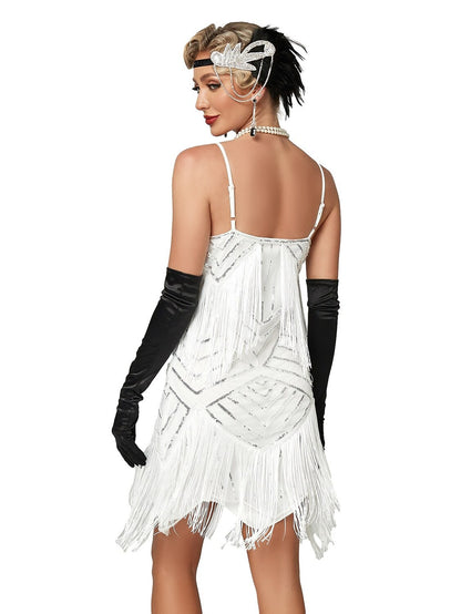 Sequin Chevron Flapper Dress with Geometric Pattern