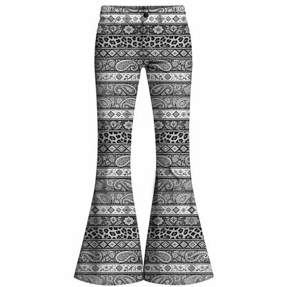Retro 70s Boho Paisley Geometric High Waist Wide Flared Trousers