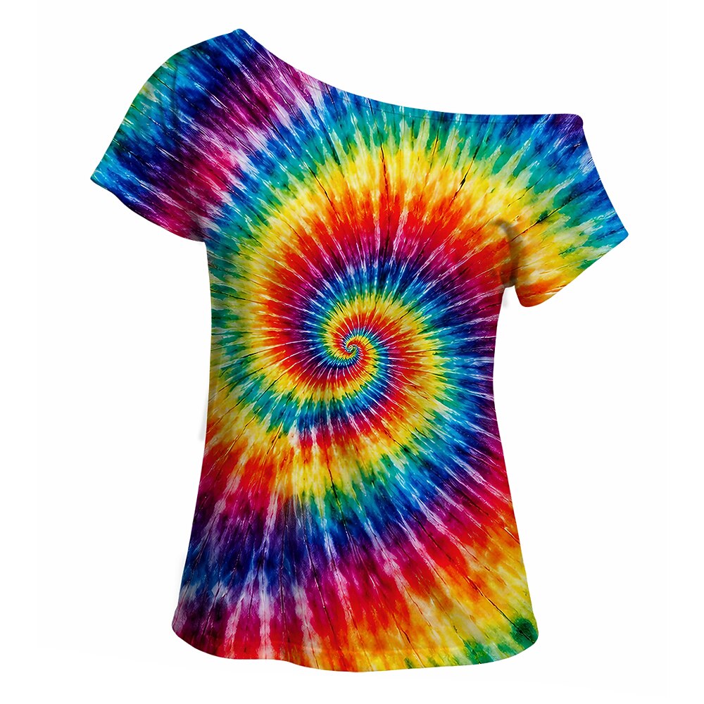 Retro 70s Tie-Dye Swirl One Shoulder Short Sleeves T-shirt