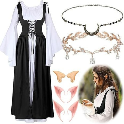 Medieval Fairy Dress Set with Headpiece Ear Accessories