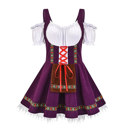 Oktoberfest Bavarian Purple Dirndl Dress with Apron