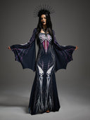 Halloween-Kleid als Meerjungfrau mit Skelett- und Fledermausflügel-Motiv für Damen