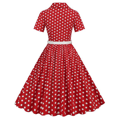 Women's 1950s Polka Dot Lapel Collar Swing Shirt Dress