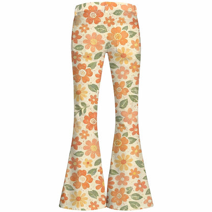 Retro 70s Boho Daisy Floral High Waist Wide Flared Trousers
