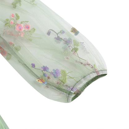 Floral Embroidered V-Neck Midi Dress