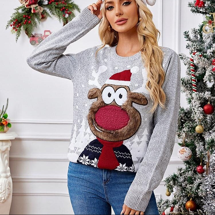 Plush Nose Rudolph Ugly Christmas Sweater