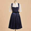 Premium Navy Satin Oktoberfest Dirndl & White Lace Blouse Set