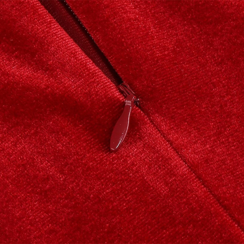 Women's 1950s Velvet V-Neck Long Sleeve Swing Dress