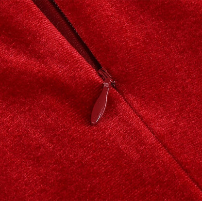 Women's 1950s Velvet V-Neck Long Sleeve Swing Dress