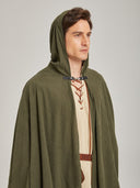Men's Olive Green Hooded Medieval Cloak Costume Set