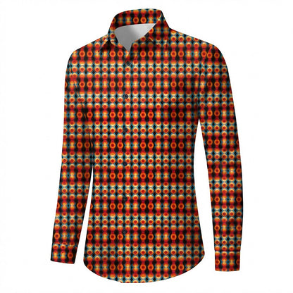 Retro 70S Vintage Geometric Circle Pattern Long Sleeves Collar Shirt