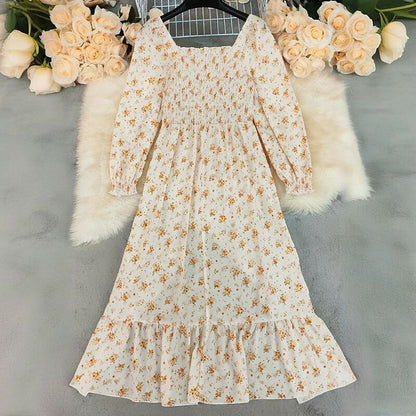 Retro 70s Bohemian Floral High-low Smocked Maxi Dress