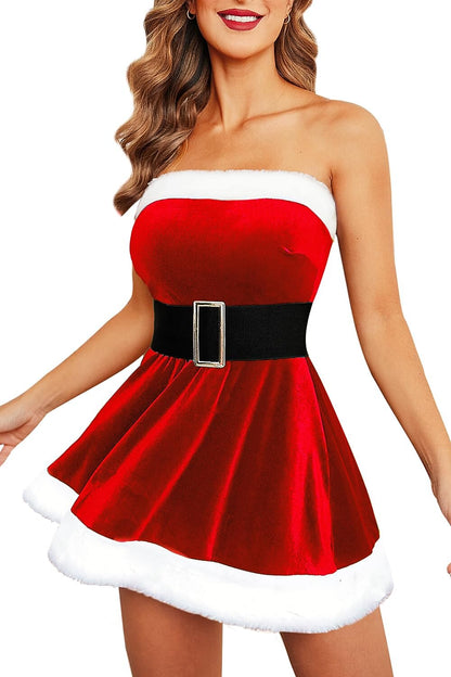 Mrs.Claus Trim Mini Dress with Santa Hat