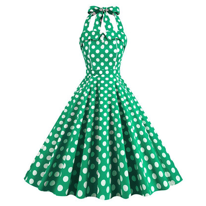 Women's 1950s Polka Dot Halter Neck Swing Dress