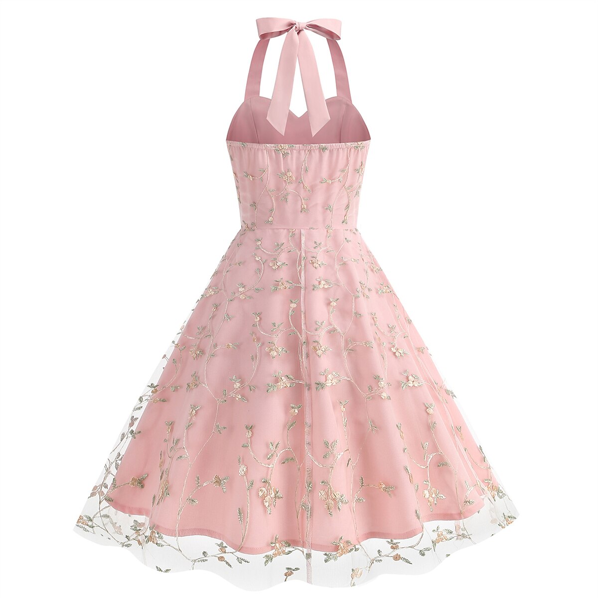 Floral Embroidered Halter Midi Dress