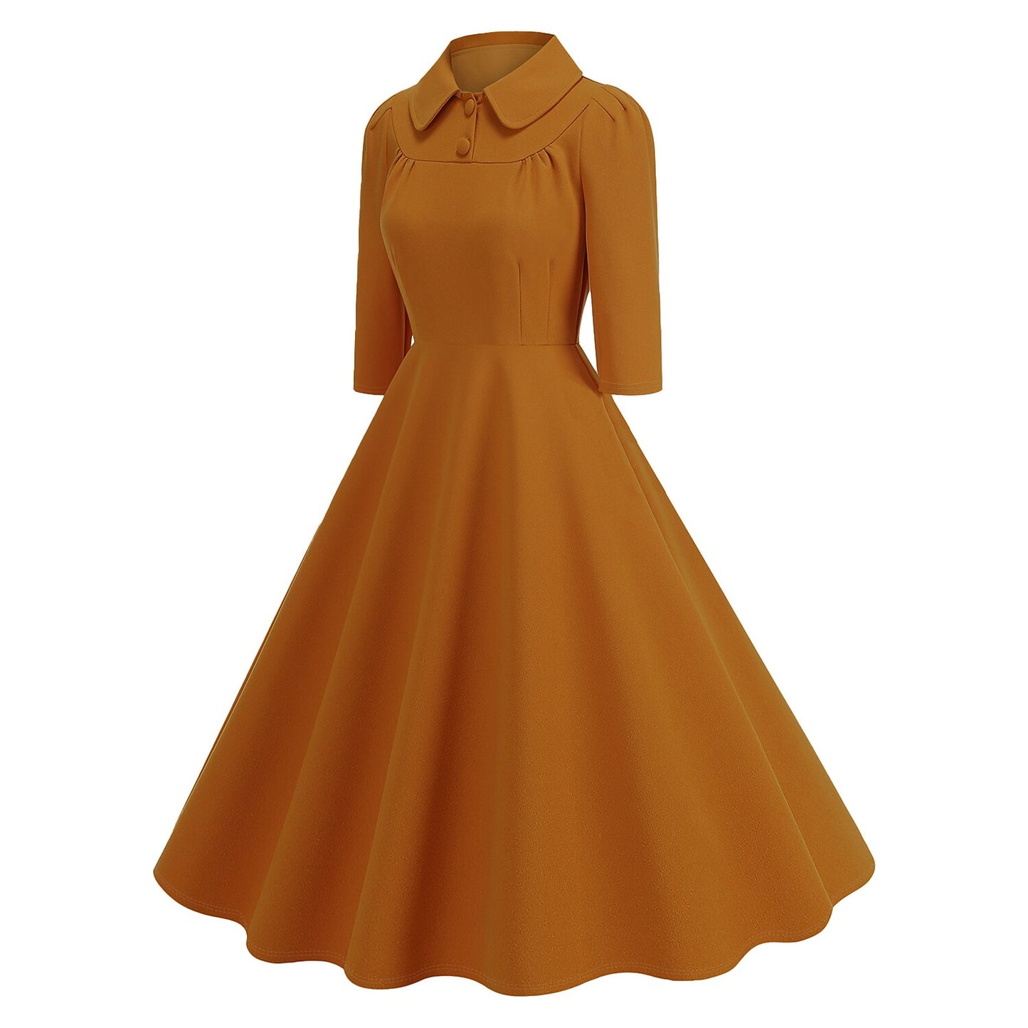 Women's 1950s Solid Color Peter Pan Collar Long Sleeve Flare Dress