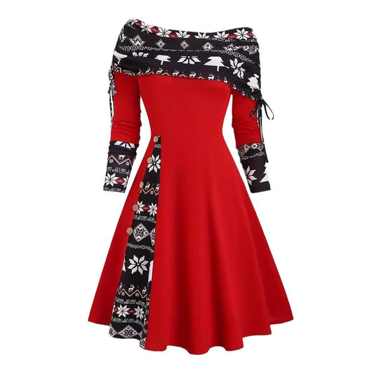 Christmas Snowflake Print Dress