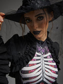 Gotischer Halloween-Hexenhut aus Spitze mit Schleier für Damen