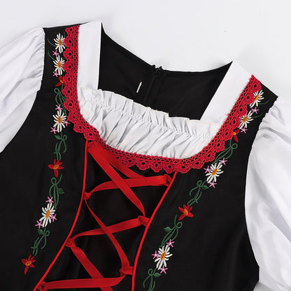 Oktoberfest Rot Schwarz Besticktes Dirndlkleid mit Schürze 