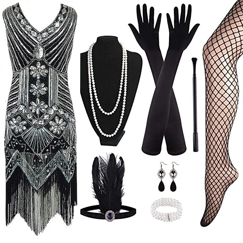 Gray Flapper Dress with ACCs