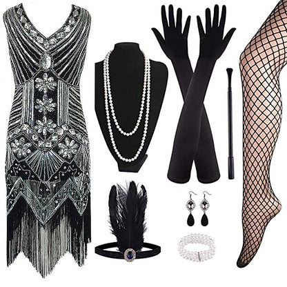 Gray Flapper Dress with ACCs