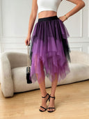 Women's Red and Black Gothic High-Low Tulle Skirt