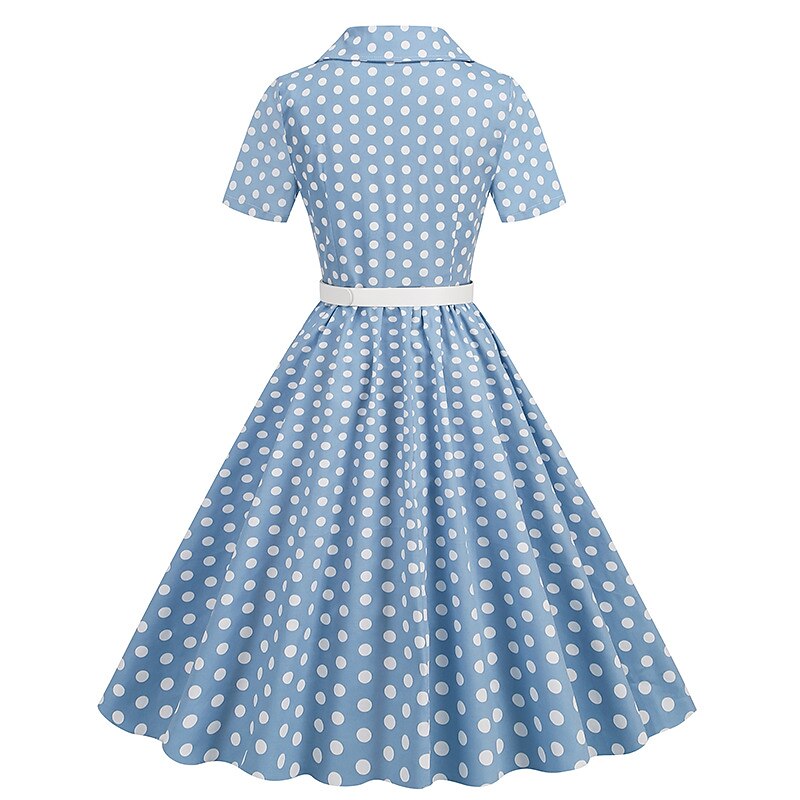 Women's 1950s Polka Dot Lapel Collar Swing Shirt Dress