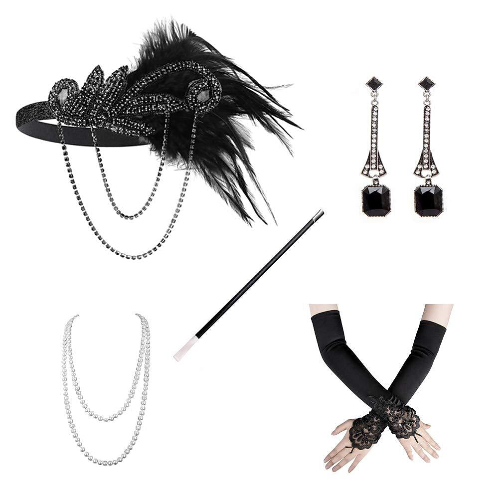 5PCS Black 1920s Flapper Accessory Set